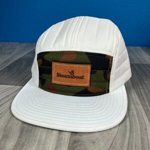 Steamboat 5 Quilted Panel Hat White Strapback Adjustable One Size Ski Town